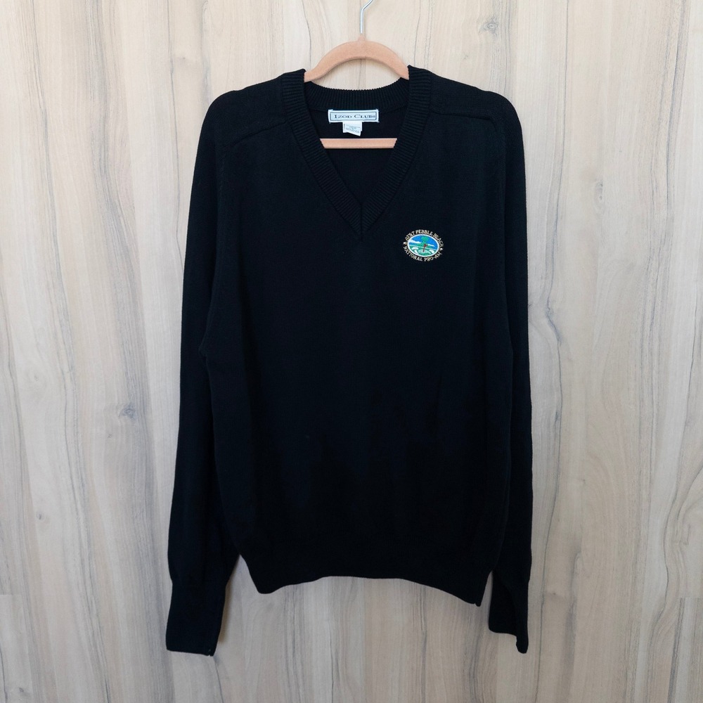 Vintage 90s IZOD Club Womens L Black Golf Sweater Old Money Preppy Golf Classic